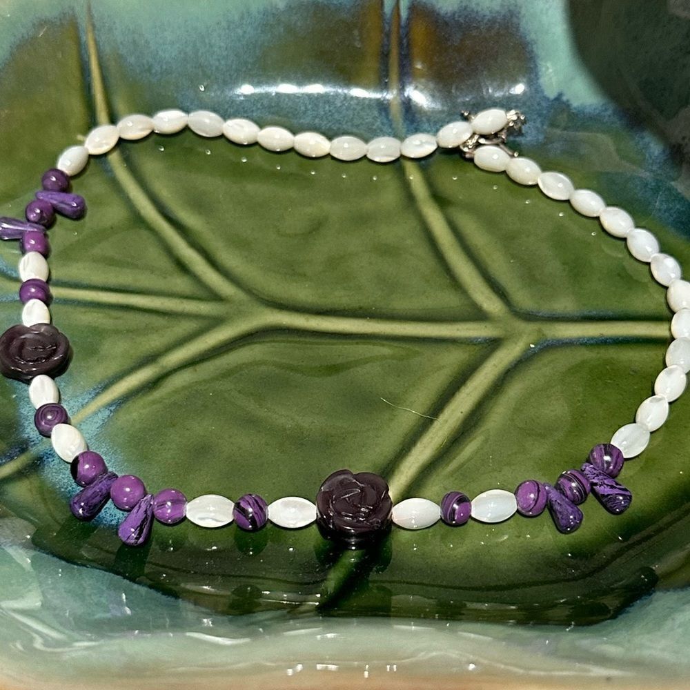 Vintage Handcrafted Moonstone & Amethyst Necklace 16”